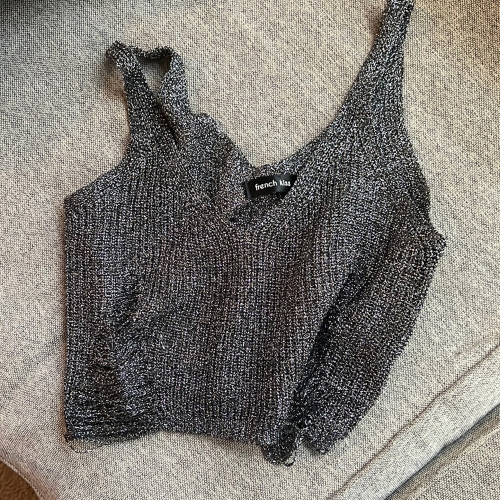 Black distressed sparkle crop tank top